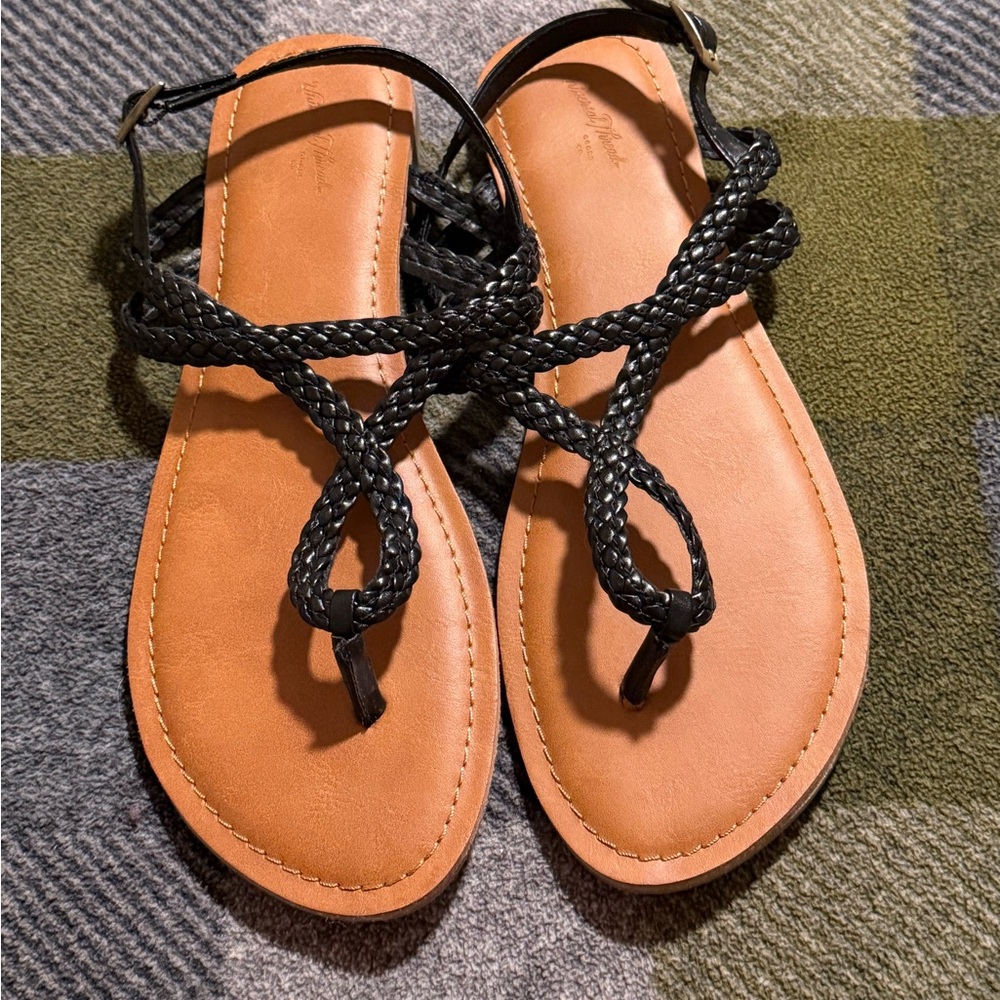 Women’s Black Braided Toe Post Backstrap Thong Sandals -  Adjustable - Size 8.5